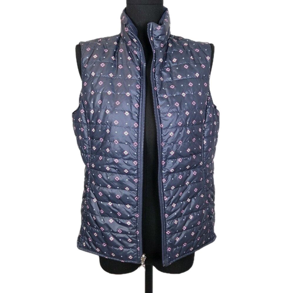 Ariat Puffer Vest Women’s Size Small Blue Floral Silver Reversible Zip Up